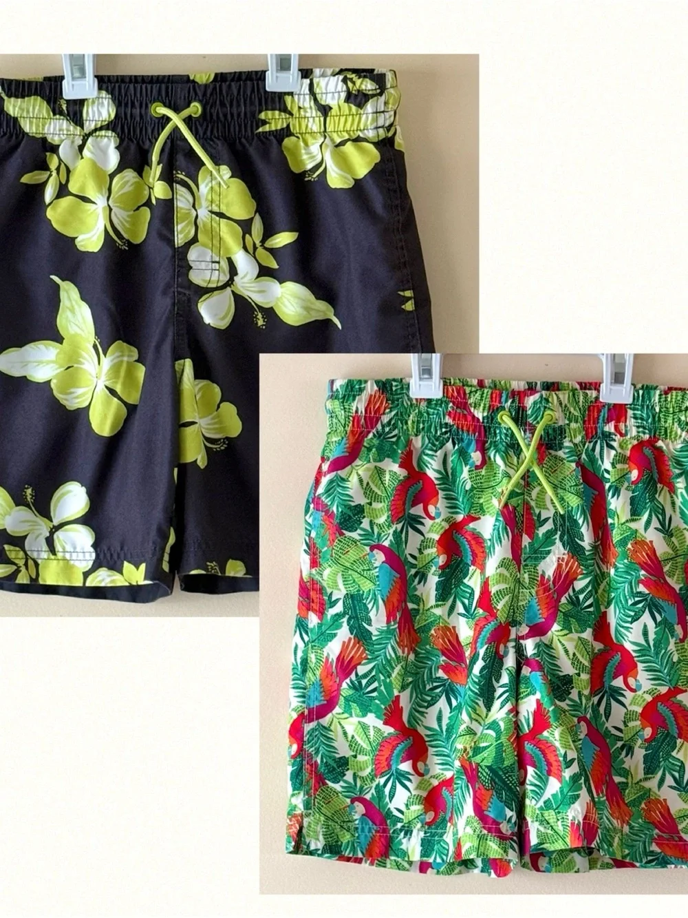 Old Navy Boys Tropical Swim Shorts - Hibiscus & Parrot Print, Size XL (14-16)
